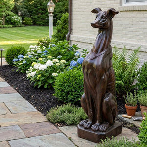 English Elm Grey Greyhound Outdoor Statue Cast Concrete Antique Brown Finish Artisan Garden Accent 65282.00DBRN