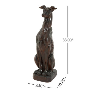 English Elm Grey Greyhound Outdoor Statue Cast Concrete Antique Brown Finish Artisan Garden Accent 65282.00DBRN