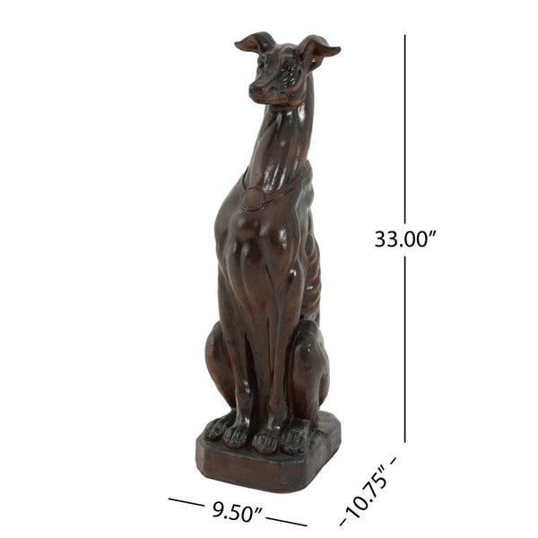 English Elm Grey Greyhound Outdoor Statue Cast Concrete Antique Brown Finish Artisan Garden Accent 65282.00DBRN