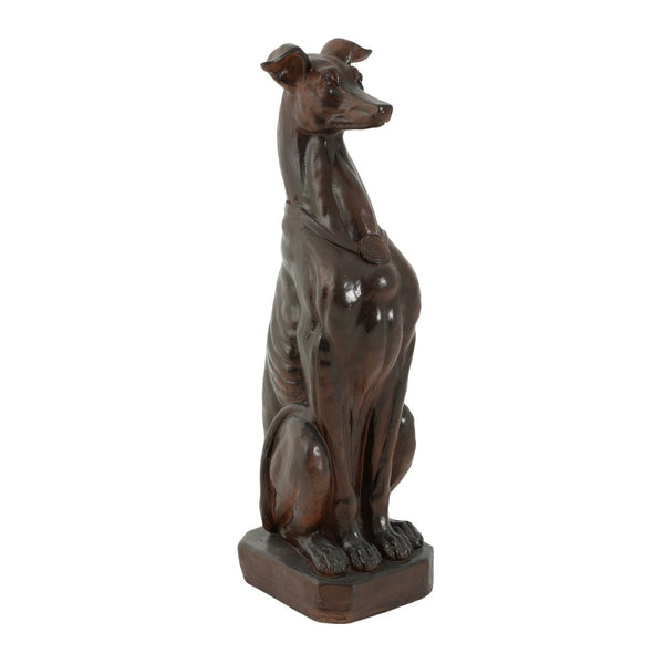English Elm Grey Greyhound Outdoor Statue Cast Concrete Antique Brown Finish Artisan Garden Accent 65282.00DBRN