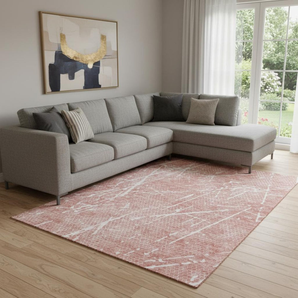 HomeRoots 9' X 12' Blush and Ivory Abstract Area Rug - Stylish, Stain-Resistant, UV Protected for Modern Spaces 652820