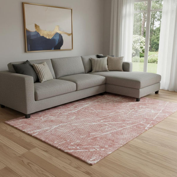 HomeRoots 10' X 14' Blush & Ivory Abstract Area Rug - Washable, UV Protected, Durable for Kids & Pets! 652821