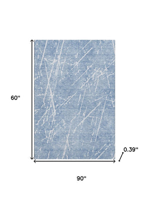 HomeRoots 5' x 8' Blue and Ivory Abstract Area Rug - Washable, Stain Resistant, UV Protected, Durable Elegance 652823