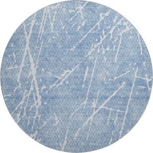 HomeRoots 8' Blue And Ivory Abstract Round Rug - Washable, UV Protected, Durable for High-Traffic Areas 652824