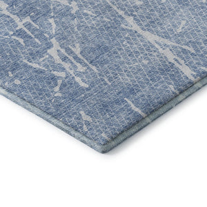 HomeRoots 8' Blue And Ivory Abstract Round Rug - Washable, UV Protected, Durable for High-Traffic Areas 652824