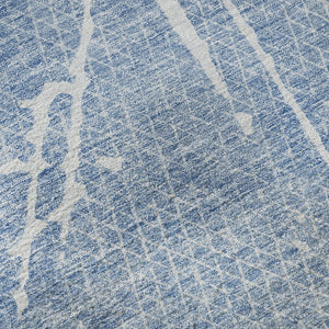 HomeRoots 8' Blue And Ivory Abstract Round Rug - Washable, UV Protected, Durable for High-Traffic Areas 652824