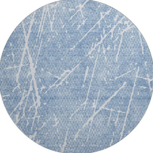 HomeRoots 8' Blue And Ivory Abstract Round Rug - Washable, UV Protected, Durable for High-Traffic Areas 652824