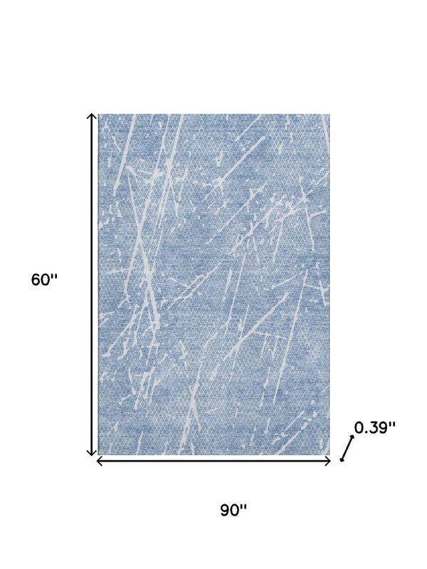 HomeRoots 8' X 10' Blue and Ivory Abstract Area Rug – Washable, UV Protected, Perfect for Kids and Pets! 652825