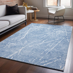 HomeRoots 8' X 10' Blue and Ivory Abstract Area Rug – Washable, UV Protected, Perfect for Kids and Pets! 652825