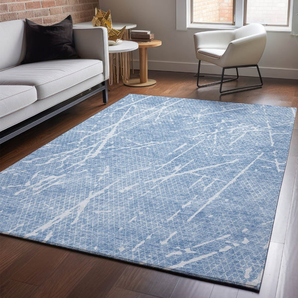 HomeRoots 8' X 10' Blue and Ivory Abstract Area Rug – Washable, UV Protected, Perfect for Kids and Pets! 652825