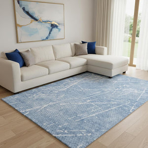 HomeRoots 8' X 10' Blue and Ivory Abstract Area Rug – Washable, UV Protected, Perfect for Kids and Pets! 652825