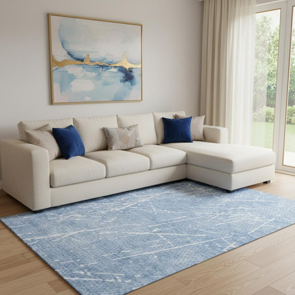 HomeRoots 9' X 12' Abstract Blue & Ivory Area Rug - Washable, UV-Protected, Durable & Stylish for Any Space 652826