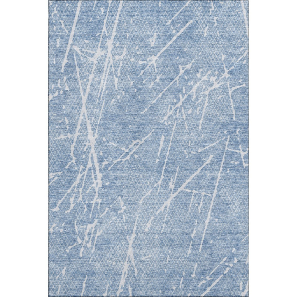 HomeRoots 10' X 14' Blue and Ivory Abstract Washable Area Rug – Durable, UV-Protected, Ideal for Busy Homes 652827