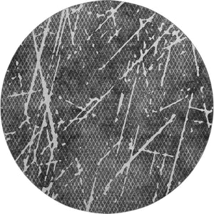 HomeRoots 8' Charcoal And Ivory Abstract Round Rug – Washable, UV-Protected, Durable Style for Modern Homes 652830
