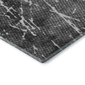 HomeRoots 8' Charcoal And Ivory Abstract Round Rug – Washable, UV-Protected, Durable Style for Modern Homes 652830