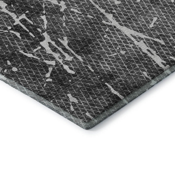 HomeRoots 8' Charcoal And Ivory Abstract Round Rug – Washable, UV-Protected, Durable Style for Modern Homes 652830