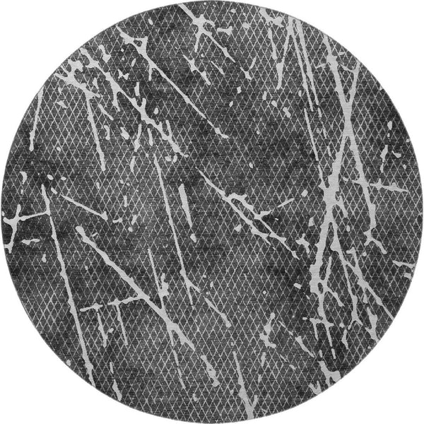 HomeRoots 8' Charcoal And Ivory Abstract Round Rug – Washable, UV-Protected, Durable Style for Modern Homes 652830