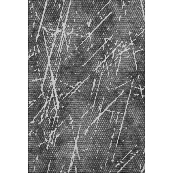 HomeRoots 9' X 12' Charcoal & Ivory Abstract Area Rug - Washable, UV Protected, Durable for High-Traffic Homes 652832