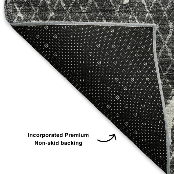 HomeRoots 9' X 12' Charcoal & Ivory Abstract Area Rug - Washable, UV Protected, Durable for High-Traffic Homes 652832