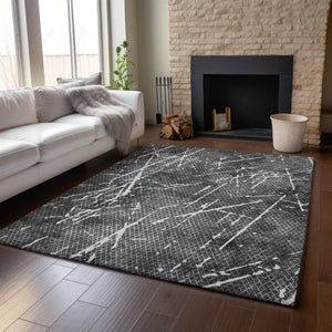 HomeRoots 9' X 12' Charcoal & Ivory Abstract Area Rug - Washable, UV Protected, Durable for High-Traffic Homes 652832