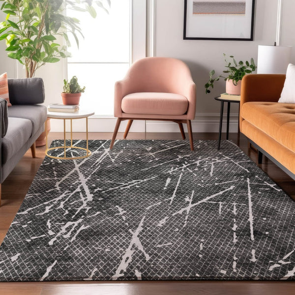 HomeRoots 10' X 14' Charcoal & Ivory Abstract Washable Area Rug - UV Protected, Stain-Resistant, Modern Decor 652833