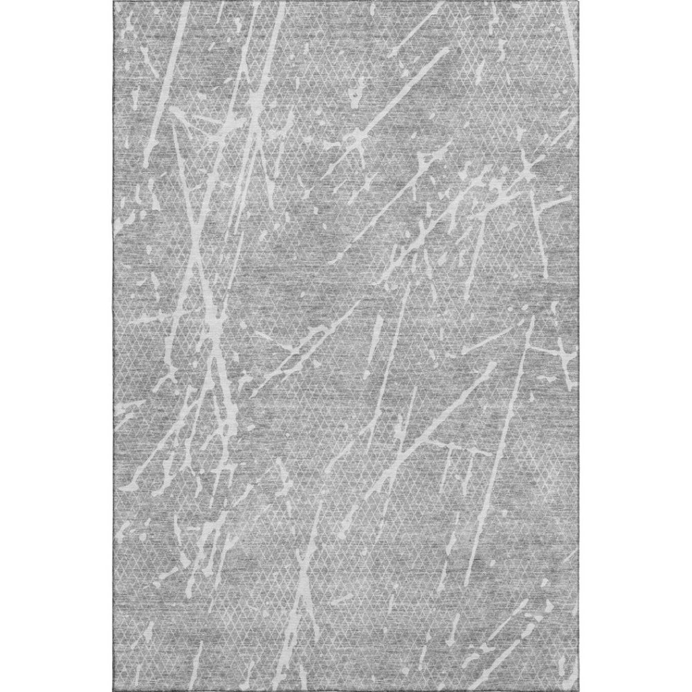 HomeRoots 5' X 8' Gray And Ivory Abstract Washable Area Rug – Stylish, Durable, Stain-Resistant, UV Protected Decor 652835