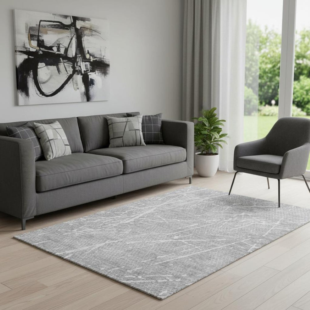 HomeRoots 5' X 8' Gray And Ivory Abstract Washable Area Rug – Stylish, Durable, Stain-Resistant, UV Protected Decor 652835