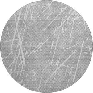 HomeRoots 8' Gray And Ivory Abstract Washable Round Rug - Durable, Stain Resistant, UV Protected for Modern Homes 652836