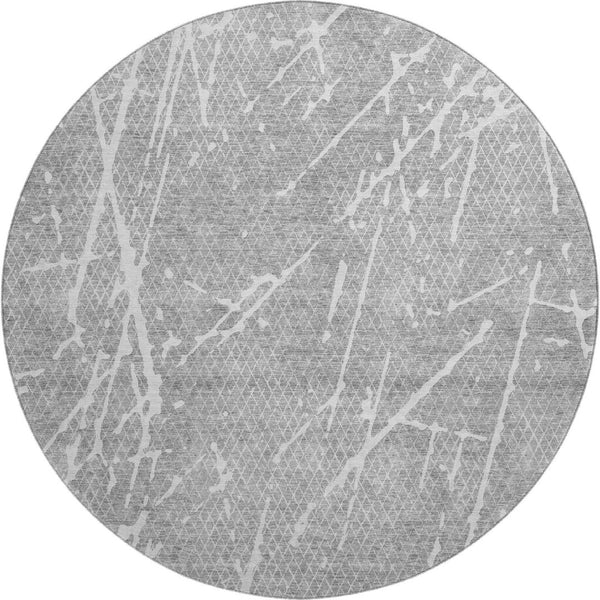 HomeRoots 8' Gray And Ivory Abstract Washable Round Rug - Durable, Stain Resistant, UV Protected for Modern Homes 652836