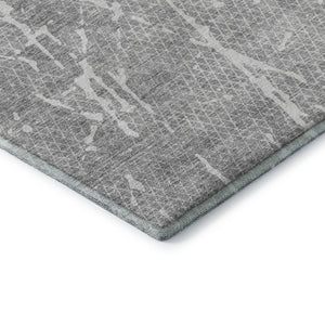 HomeRoots 8' Gray And Ivory Abstract Washable Round Rug - Durable, Stain Resistant, UV Protected for Modern Homes 652836