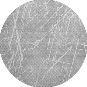 HomeRoots 8' Gray And Ivory Abstract Washable Round Rug - Durable, Stain Resistant, UV Protected for Modern Homes 652836