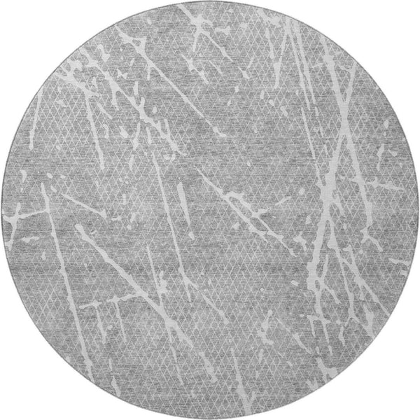 HomeRoots 8' Gray And Ivory Abstract Washable Round Rug - Durable, Stain Resistant, UV Protected for Modern Homes 652836