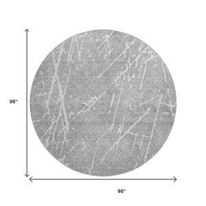 HomeRoots 8' Gray And Ivory Abstract Washable Round Rug - Durable, Stain Resistant, UV Protected for Modern Homes 652836