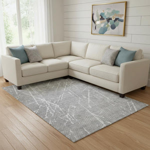 HomeRoots 8' X 10' Gray and Ivory Abstract Washable Area Rug – Stylish, Durable, UV-Protected for Busy Homes 652837