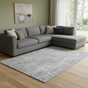 HomeRoots 9' X 12' Gray and Ivory Abstract Area Rug - Stylish, Washable, UV-Protected for Family-Friendly Spaces 652838