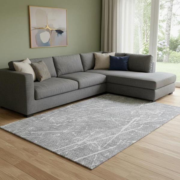 HomeRoots 9' X 12' Gray and Ivory Abstract Area Rug - Stylish, Washable, UV-Protected for Family-Friendly Spaces 652838