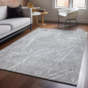 HomeRoots 10' Gray and Ivory Abstract Area Rug - Washable, UV-Protected, Stylish, and Durable for Homes with Kids! 652839