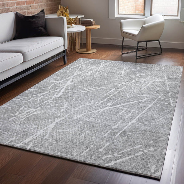 HomeRoots 10' Gray and Ivory Abstract Area Rug - Washable, UV-Protected, Stylish, and Durable for Homes with Kids! 652839