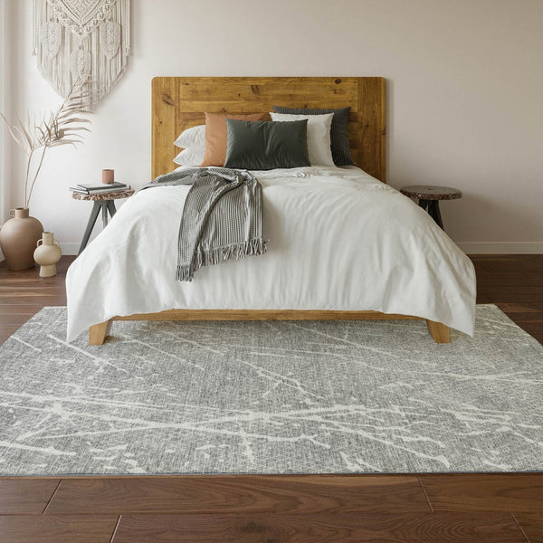 HomeRoots 10' Gray and Ivory Abstract Area Rug - Washable, UV-Protected, Stylish, and Durable for Homes with Kids! 652839