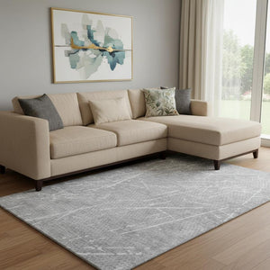 HomeRoots 10' Gray and Ivory Abstract Area Rug - Washable, UV-Protected, Stylish, and Durable for Homes with Kids! 652839