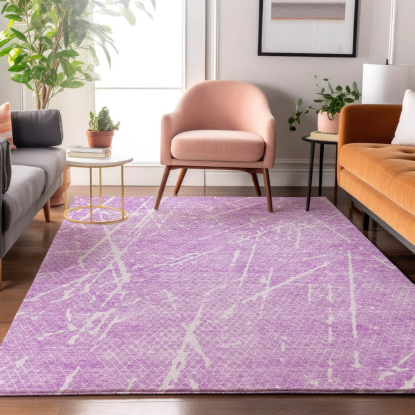 HomeRoots 5' X 8' Lilac And Ivory Abstract Washable Area Rug with Stain Resistance & UV Protection for Durability 652841