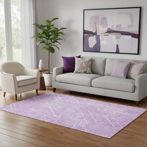 HomeRoots 5' X 8' Lilac And Ivory Abstract Washable Area Rug with Stain Resistance & UV Protection for Durability 652841