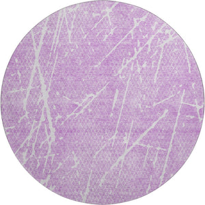 HomeRoots 8' Lilac and Ivory Abstract Washable Round Rug - Stylish, Durable, UV-Protected for Every Space! 652842