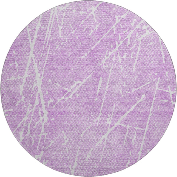 HomeRoots 8' Lilac and Ivory Abstract Washable Round Rug - Stylish, Durable, UV-Protected for Every Space! 652842