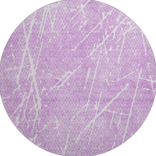 HomeRoots 8' Lilac and Ivory Abstract Washable Round Rug - Stylish, Durable, UV-Protected for Every Space! 652842