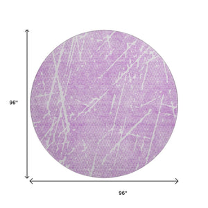 HomeRoots 8' Lilac and Ivory Abstract Washable Round Rug - Stylish, Durable, UV-Protected for Every Space! 652842