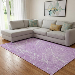 HomeRoots 8' X 10' Lilac & Ivory Abstract Washable Area Rug – Stylish, Durable, UV-Protected for Busy Homes 652843