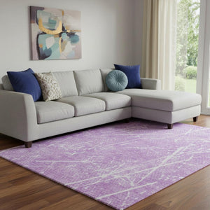 HomeRoots 9' X 12' Lilac & Ivory Abstract Area Rug - Washable, UV-Protected, Soft & Durable for Everyday Living 652844