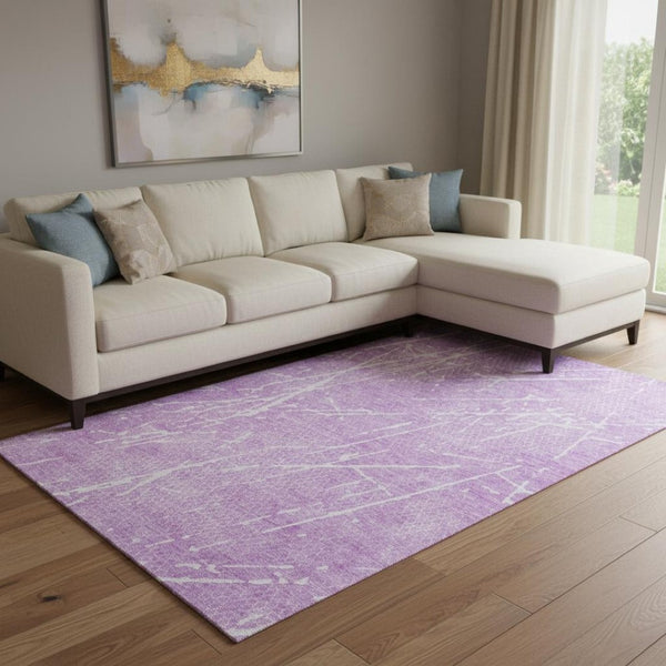 HomeRoots 10' X 14' Lilac And Ivory Abstract Washable Area Rug - UV Resistant, Easy-Care, Modern Design for Homes 652845