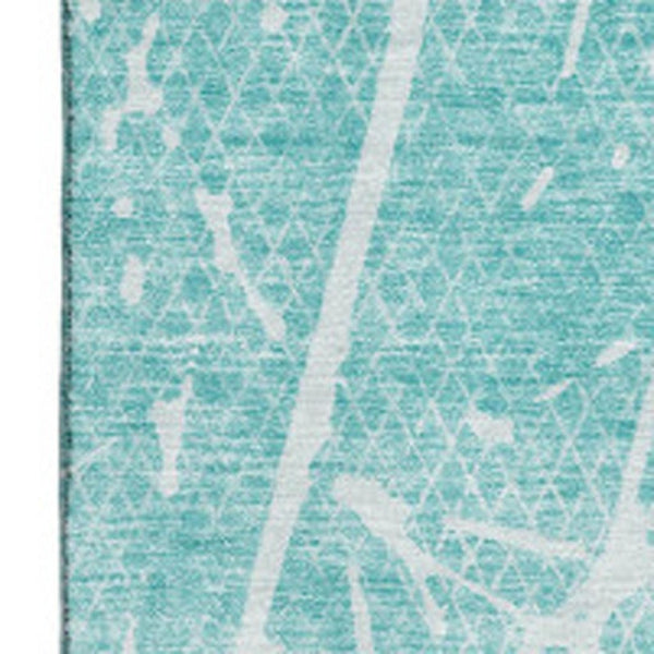 HomeRoots 5' X 8' Teal and Ivory Abstract Area Rug - Washable, UV Protected, Stylish for Family Rooms & Play Areas 652847